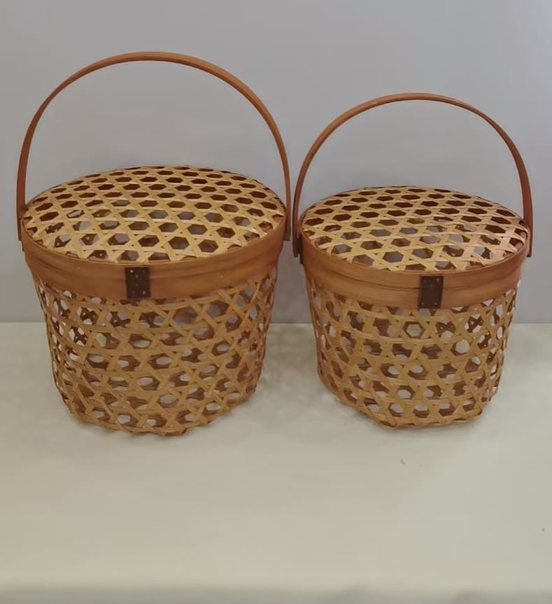 Chipped Bamboo Basket With Lid (Set of 2)