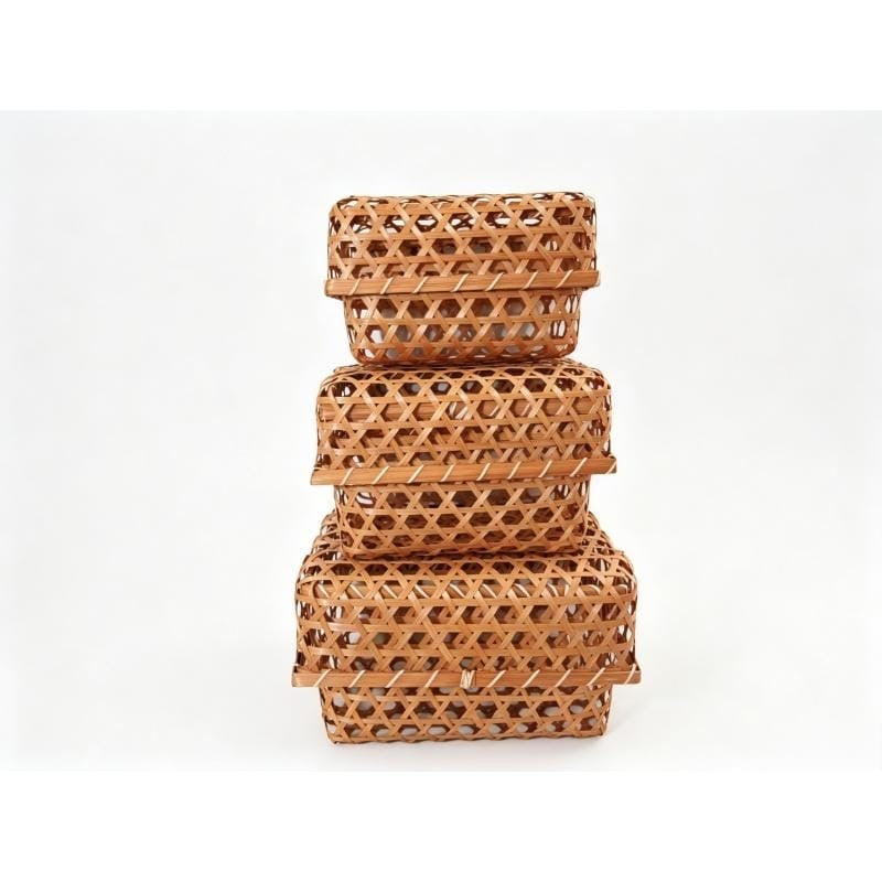 Chipped Natural Bamboo Sq Boxes (set of 3)