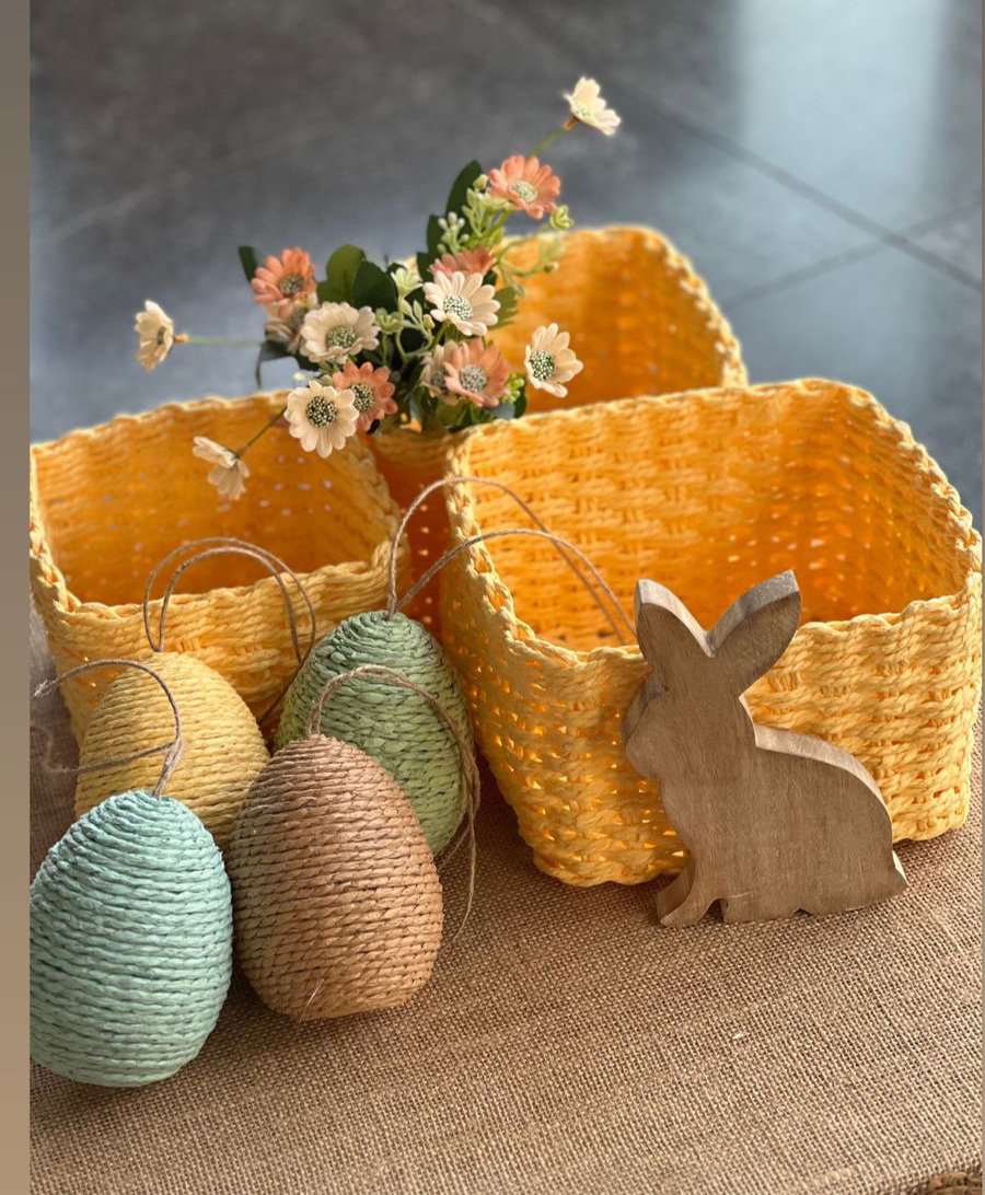 Rafia Knit Baskets Square (Set of 3)