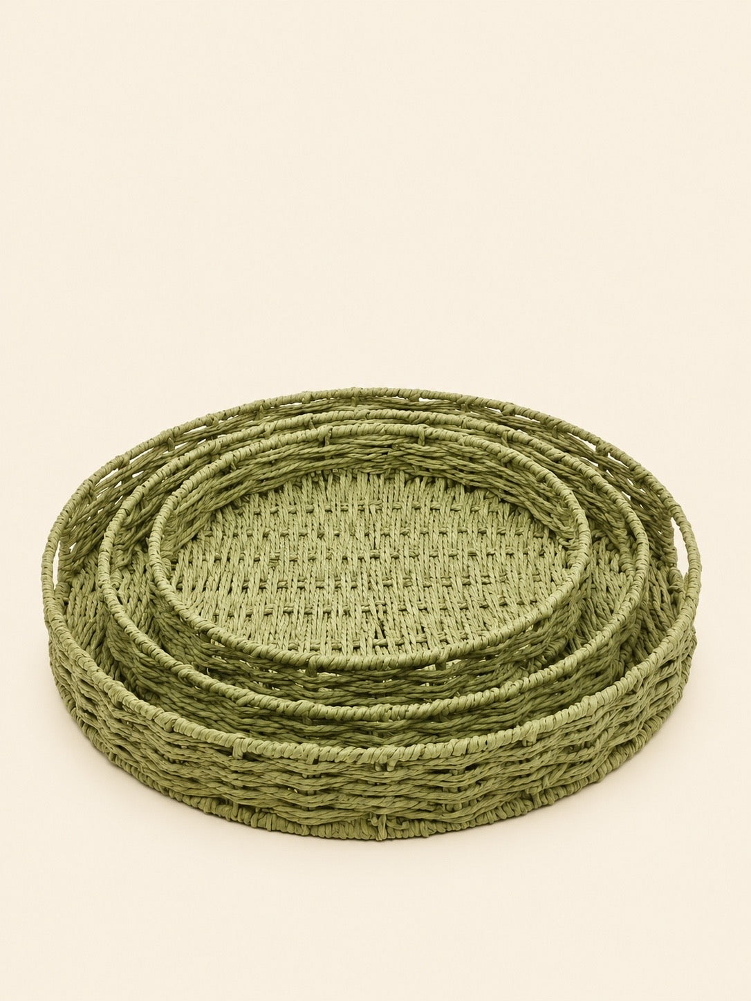 Color Rafia Tray Round (set of 3)