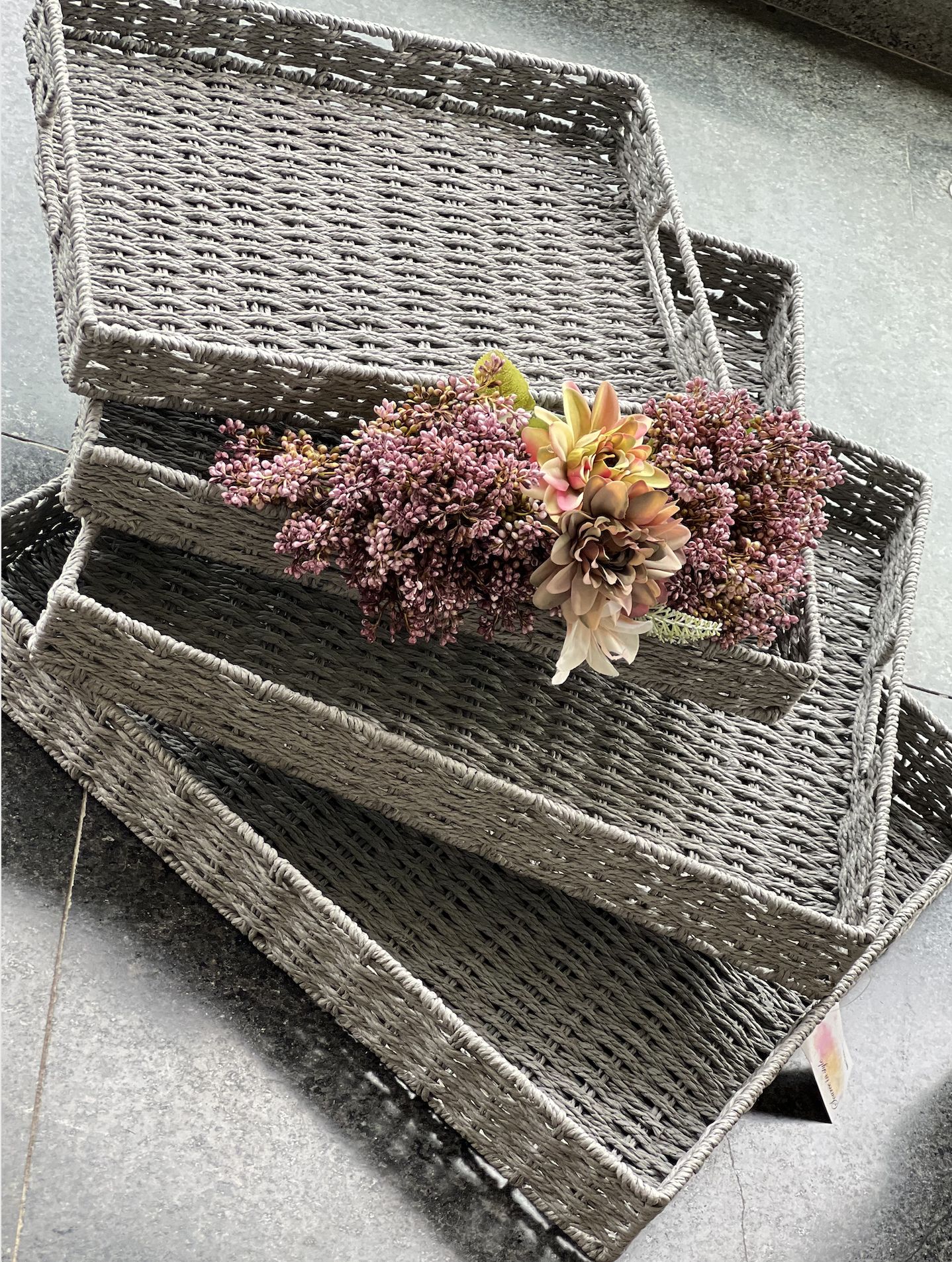 Rafia Weave Grey Tray