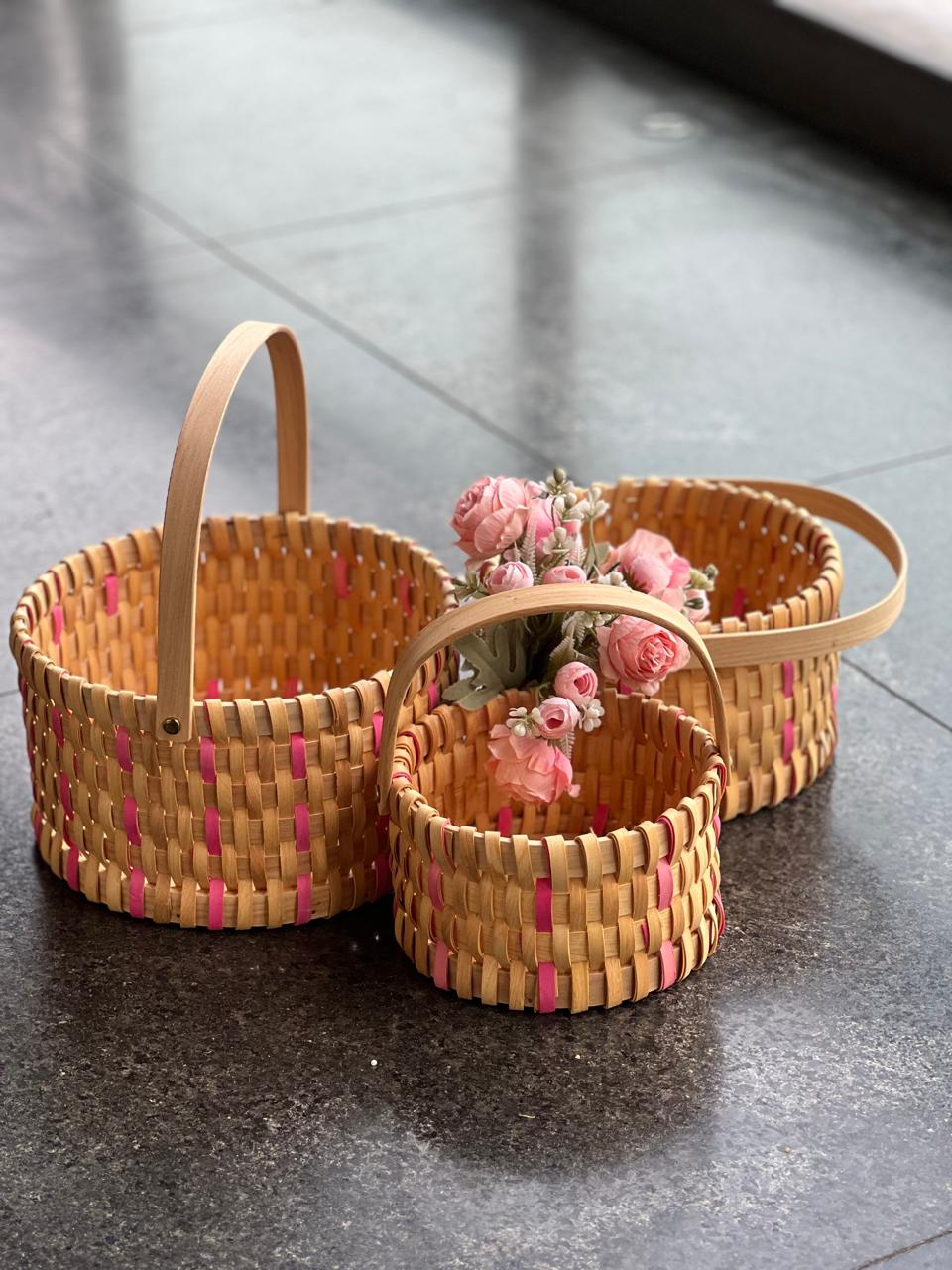 Color Bamboo Basket (Pink Trim)