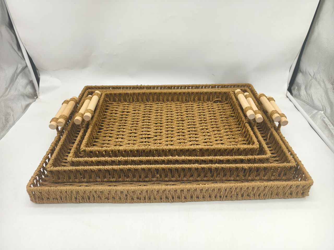 Rafia Tray Wooden Handle