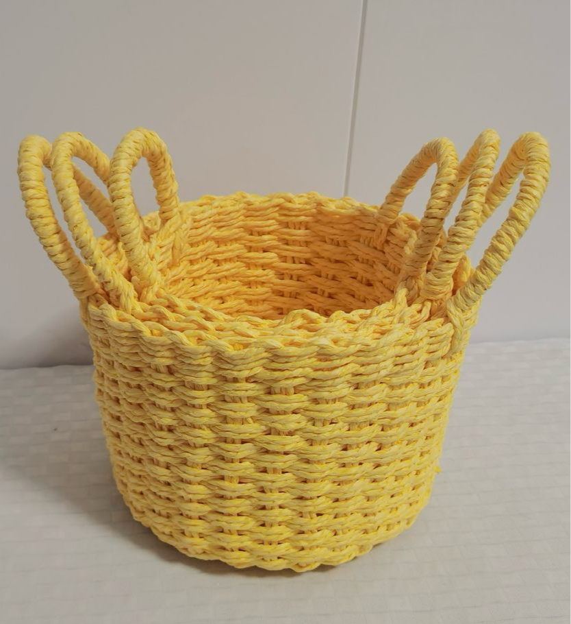 Rafia Knitted Baskets Round with Handle (Set of 3 )