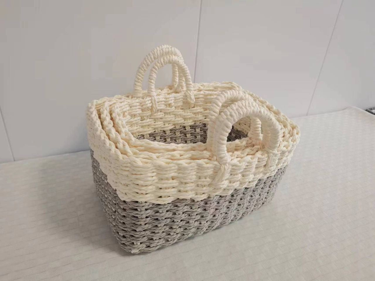 Rafia Knitted Baskets Rectangle (Set of 3)