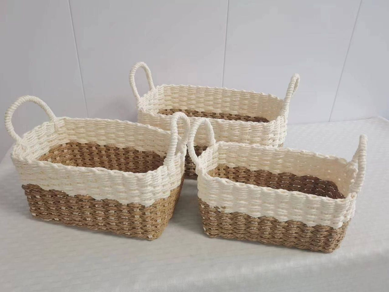Rafia Knitted Baskets Rectangle (Set of 3)