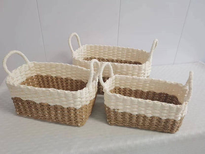 Rafia Knitted Baskets Rectangle (Set of 3)