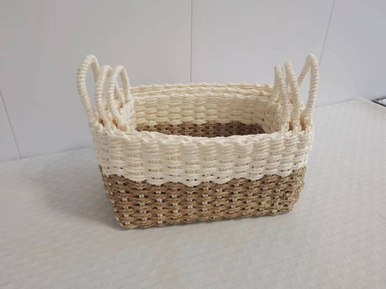 Rafia Knitted Baskets Rectangle (Set of 3)