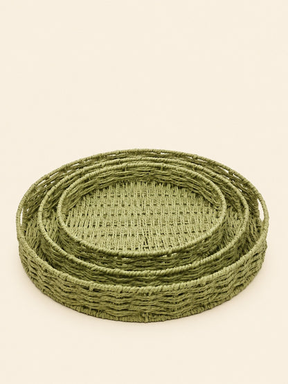 Color Rafia Tray Round (set of 3)