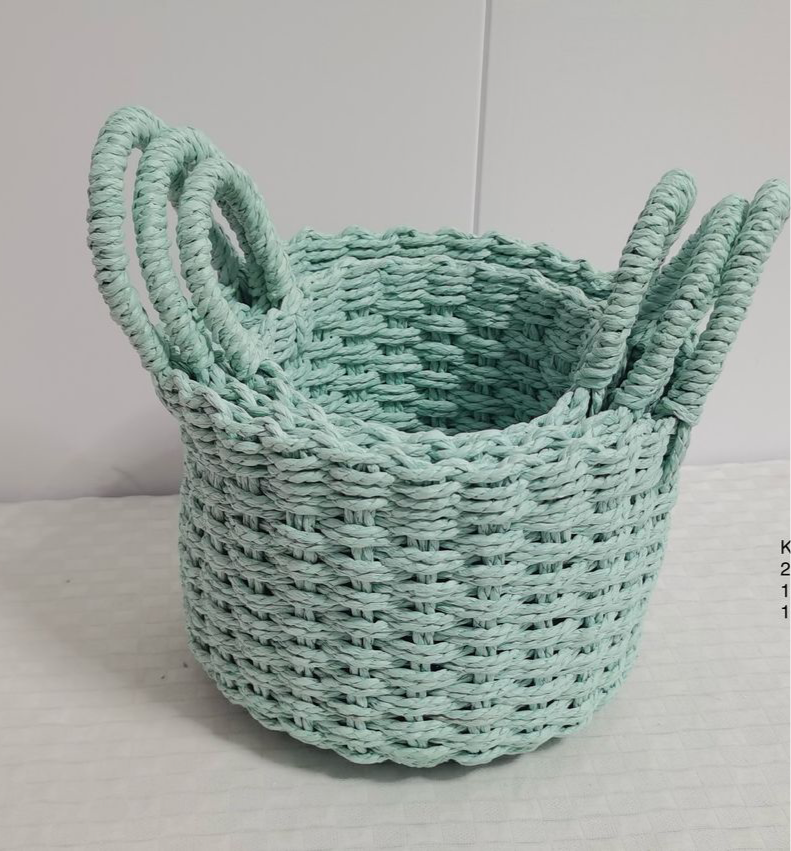 Rafia Knitted Baskets Round with Handle (Set of 3 )