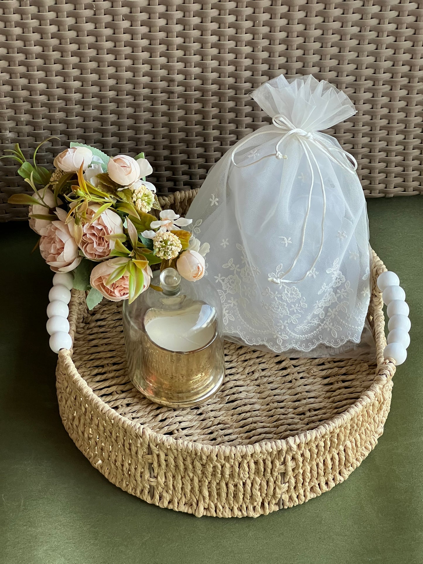 Ivory Rafia Basket with beads