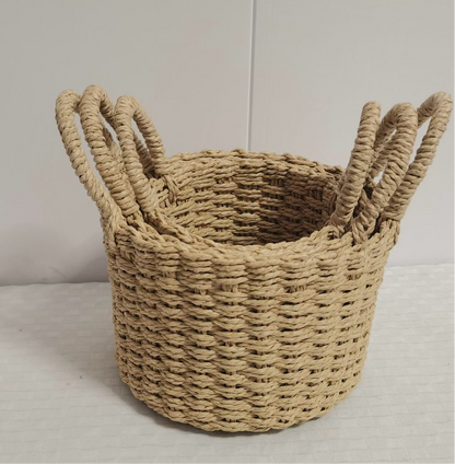 Rafia Knitted Baskets Round with Handle (Set of 3 )