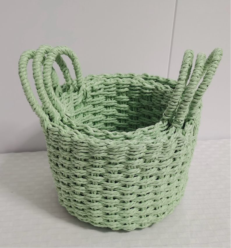 Rafia Knitted Baskets Round with Handle (Set of 3 )
