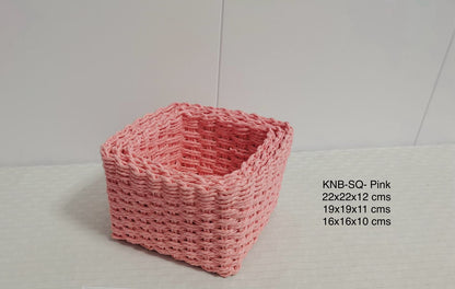 Rafia Knit Baskets Square (Set of 3)