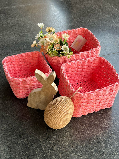 Rafia Knit Baskets Square (Set of 3)
