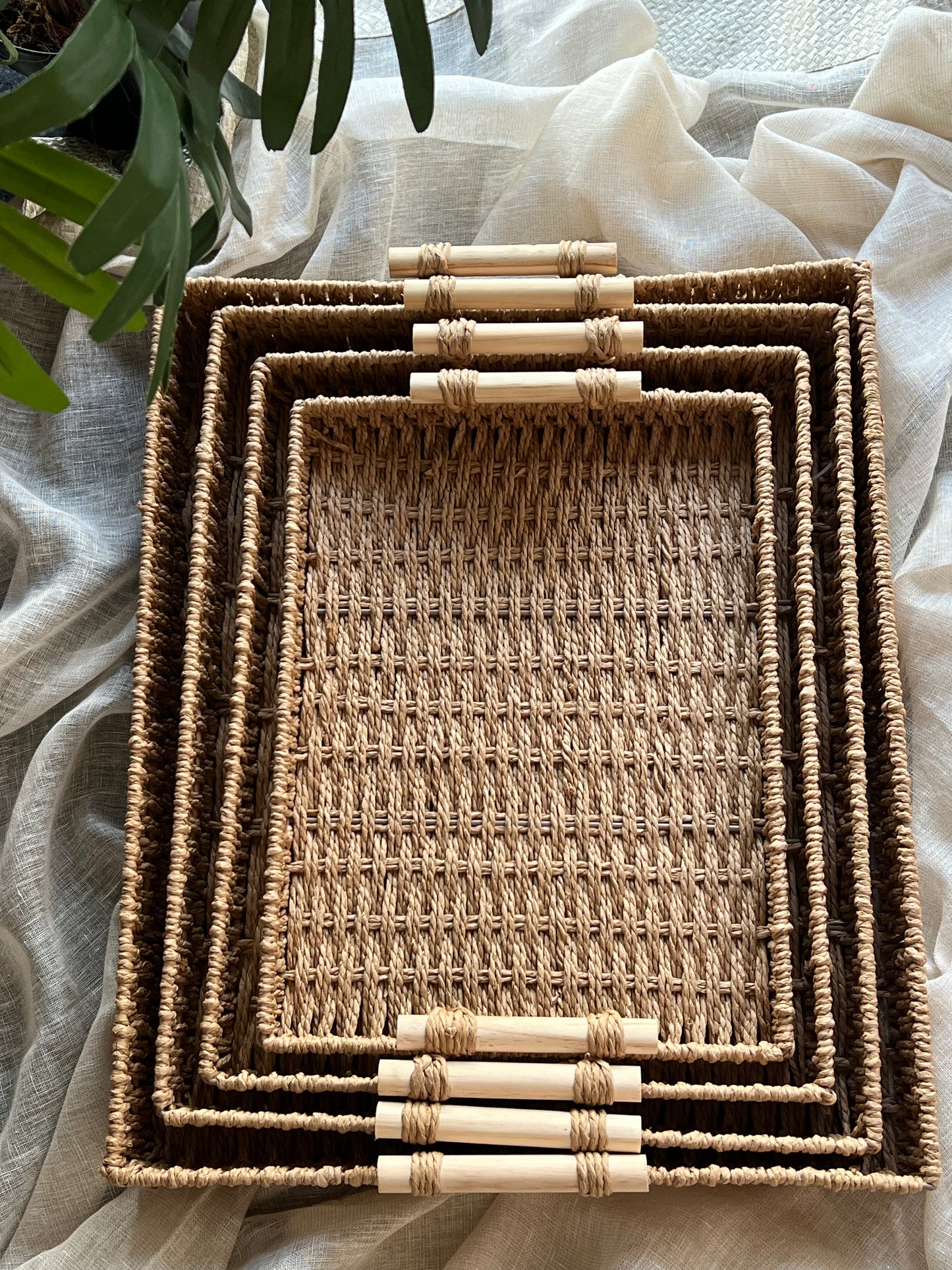 Rafia Tray Wooden Handle
