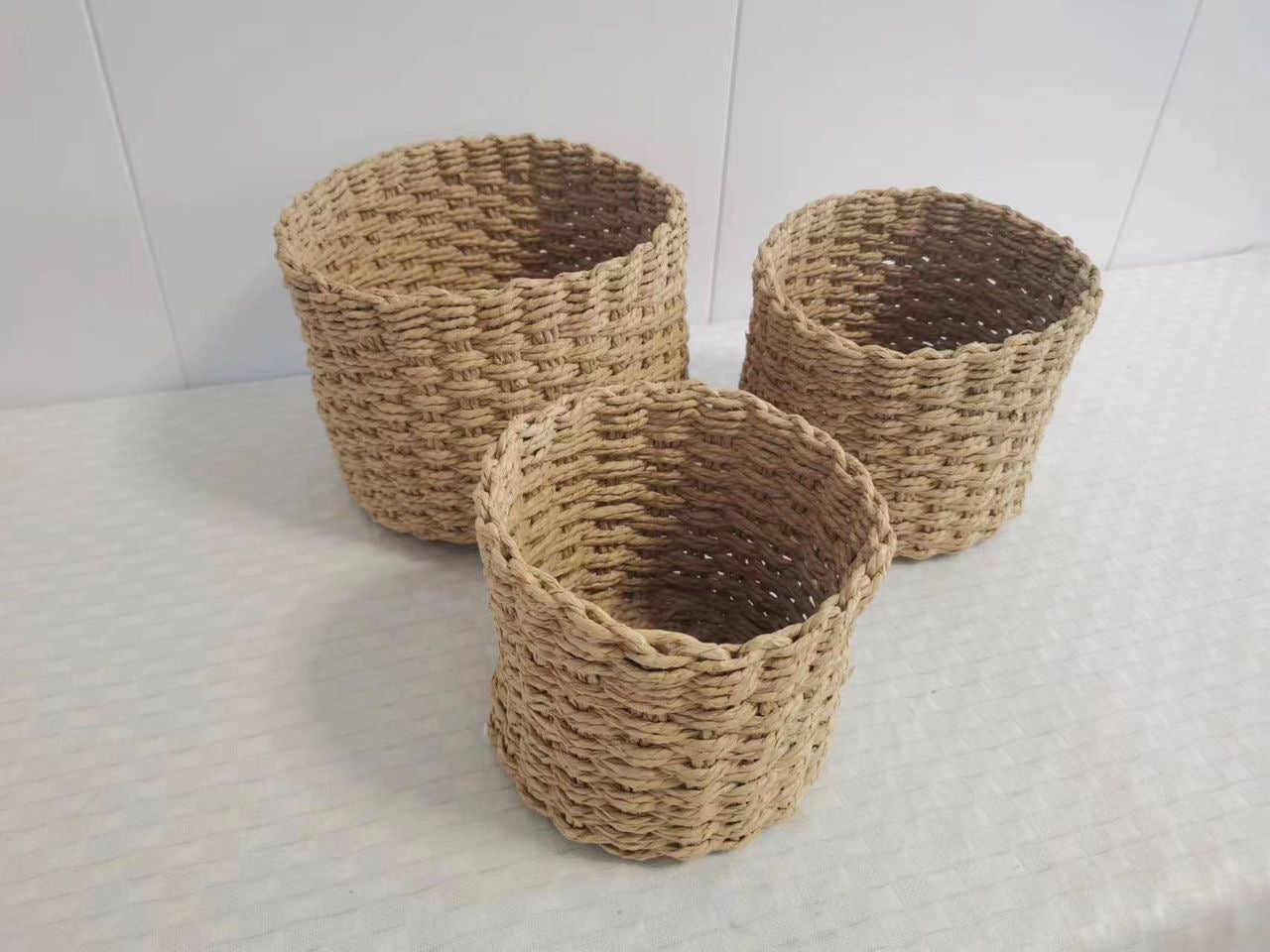 Rafia Knitted Baskets Round (Set of 3)