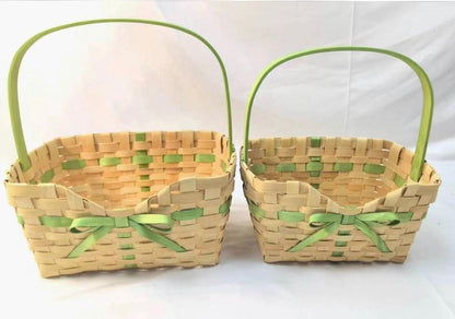 Color Bamboo Basket with green bow (set of 2)