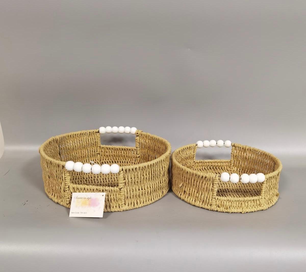 Ivory Rafia Basket with beads