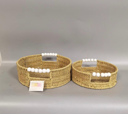 Ivory Rafia Basket with beads