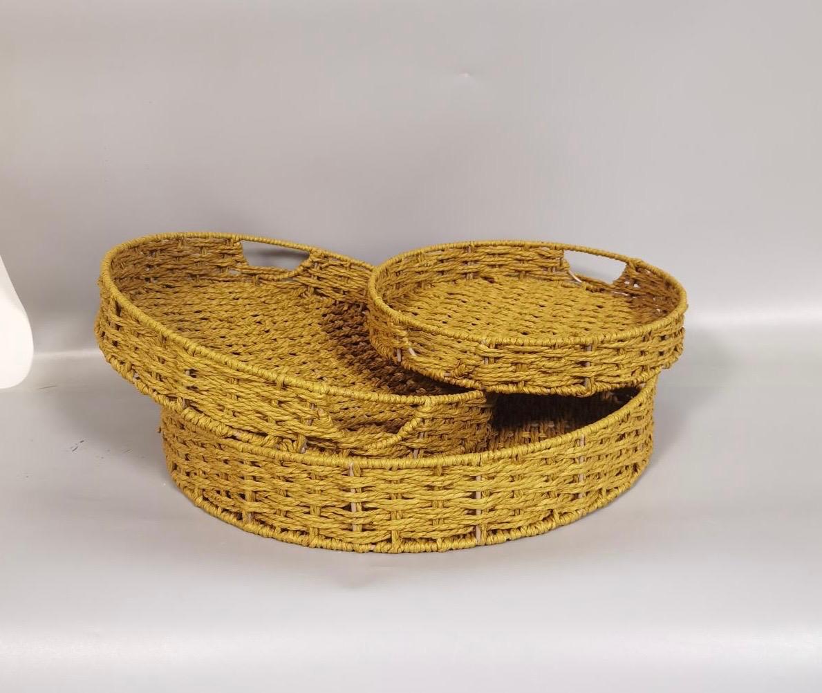Ivory Rafia Tray Round (set of 3 )