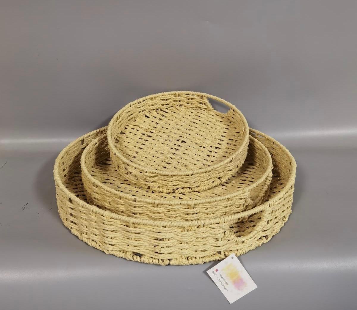 Ivory Rafia Tray Round (set of 3 )