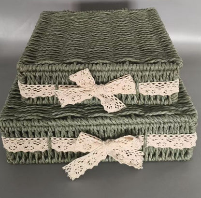 Natural Rafia Square Box (Green)