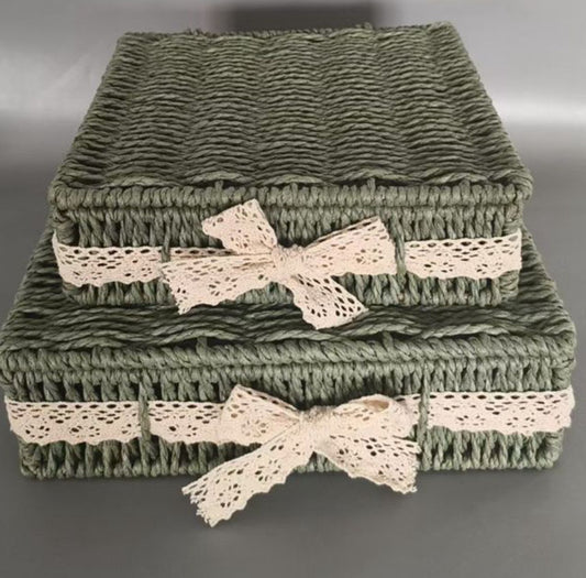 Natural Rafia Square Box (Green)