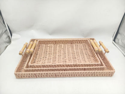 Rafia Tray Wooden Handle