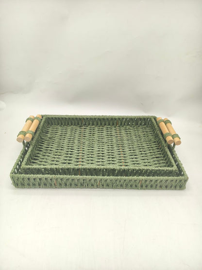 Rafia Tray Wooden Handle