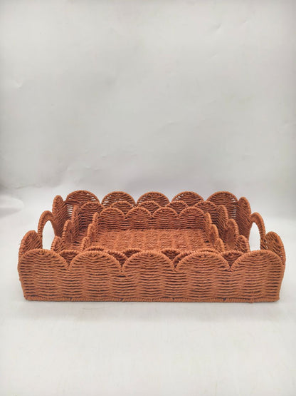 Rafia Weave floral Rectangle baskets (Set of 3)