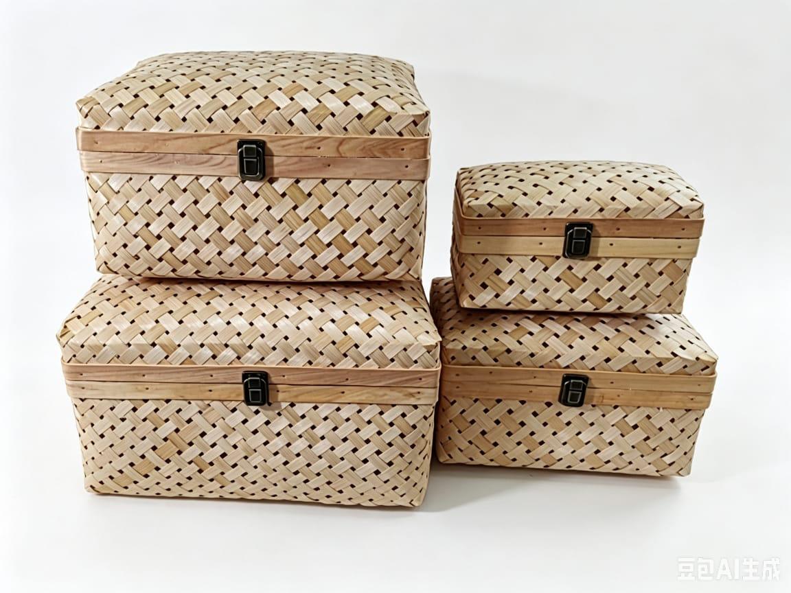 Straw Bamboo Box (Set Of 4)